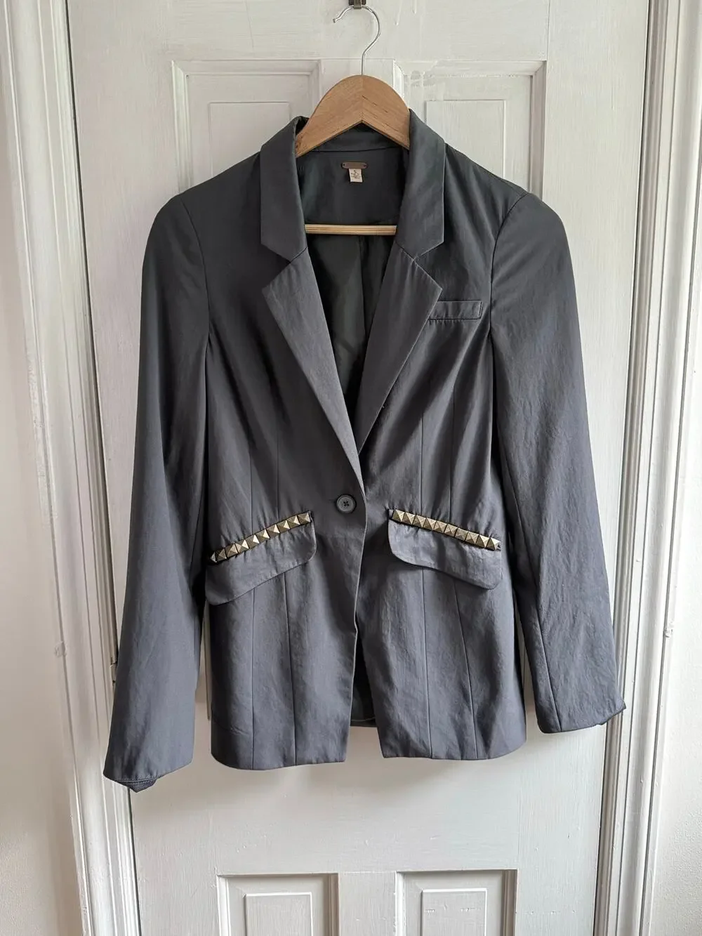 Free People Size 2 Heather Charcoal Gray Structured Tailored Blazer Jacket EUC